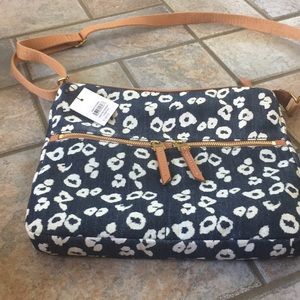 NWT Fossil Erin Denim Fabric Crossbody Purse